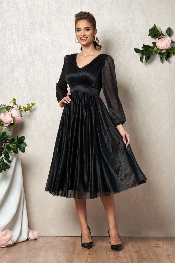 Rochie de ocazie din voal cu glitter Wilma Neagra