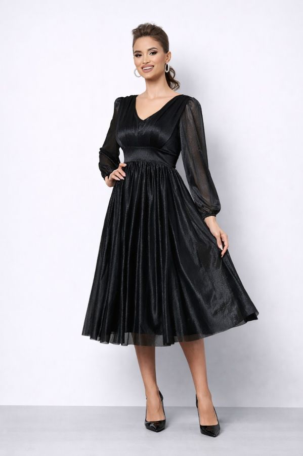 Rochie de ocazie din voal cu glitter Wilma Neagra
