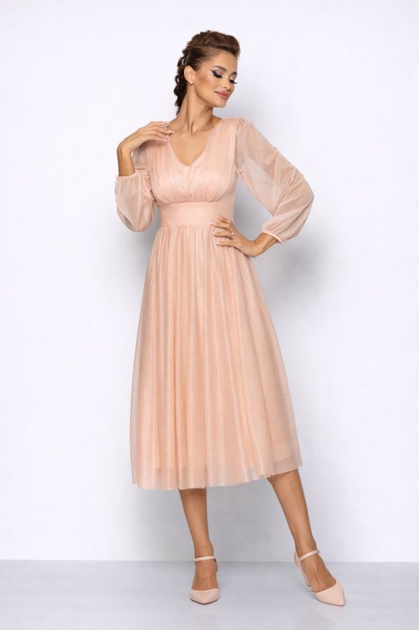 Rochie de ocazie din voal cu glitter Wilma Nude