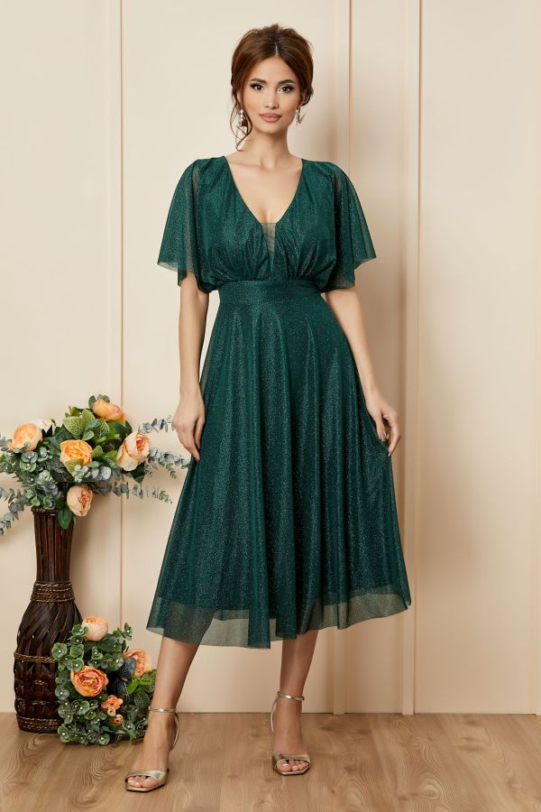 Rochie de ocazie din voal cu glitter Darling Verde