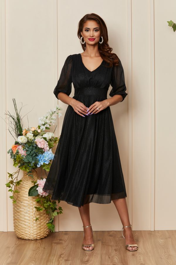Rochie de ocazie din voal cu glitter Nicolette Neagra