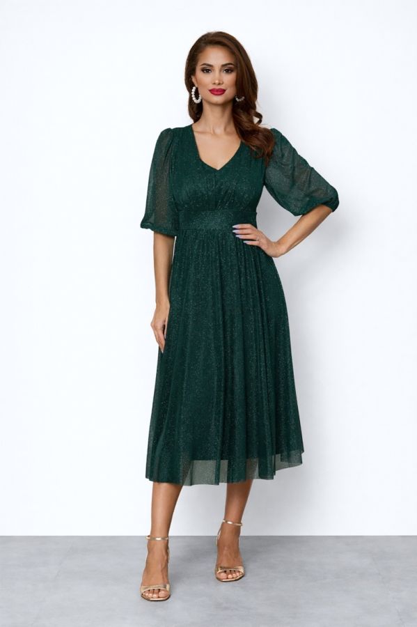 Rochie de ocazie din voal cu glitter Nicolette Verde