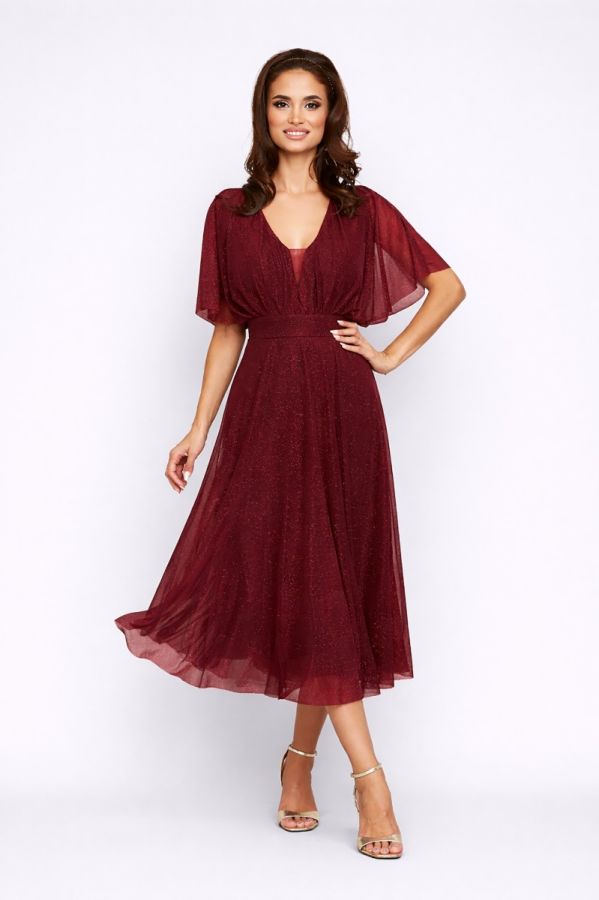Rochie de ocazie din voal cu glitter Darling Bordo