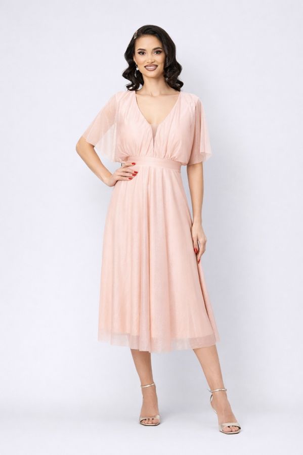 Rochie de ocazie din voal cu glitter Darling Peach