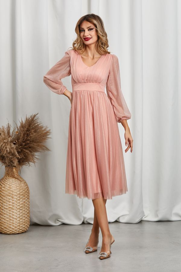 Rochie de ocazie din voal cu glitter Wilma Peach