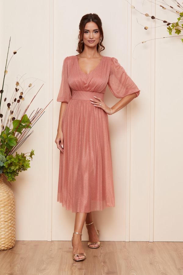 Rochie de ocazie din voal cu glitter Nicolette Peach