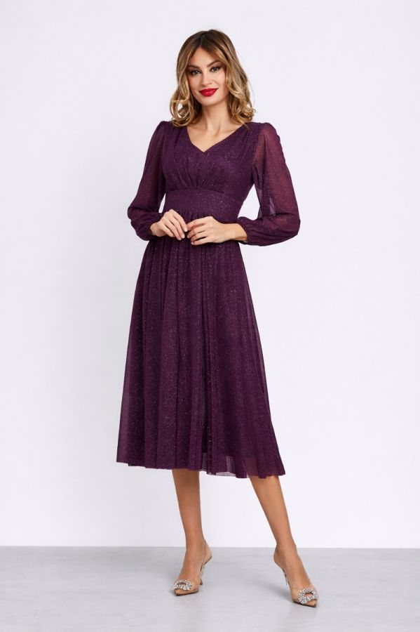 Rochie de ocazie din voal cu glitter Wilma Violet
