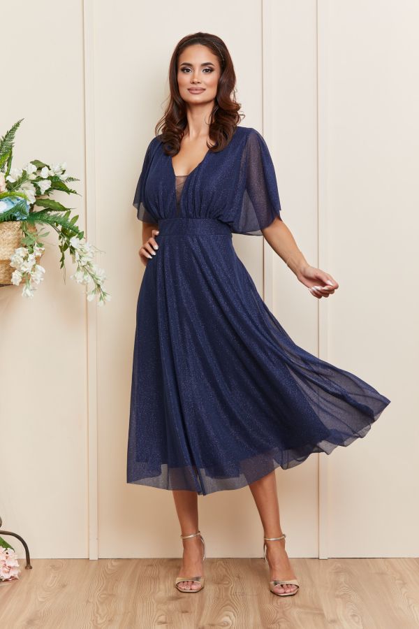 Rochie de ocazie din voal cu glitter Darling Bleumarin