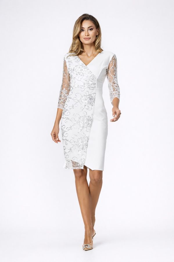 Rochie eleganta din licra cu tull brodat Verona Alba