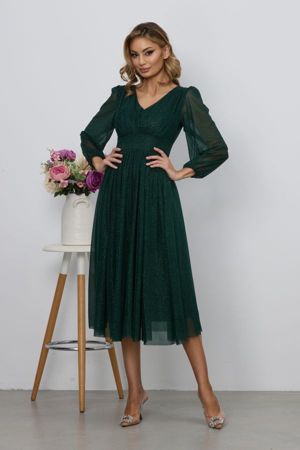 Rochie de ocazie din voal cu glitter Wilma Verde