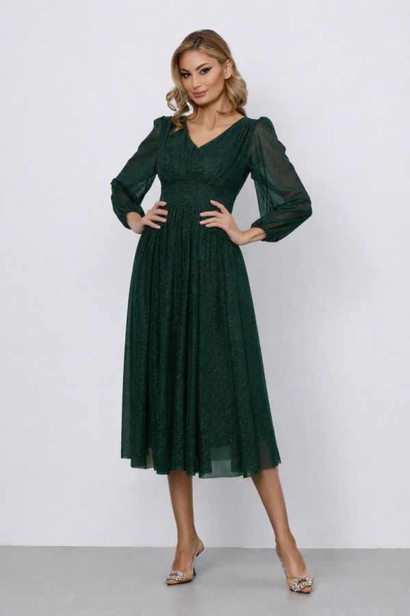 Rochie de ocazie din voal cu glitter Wilma Verde