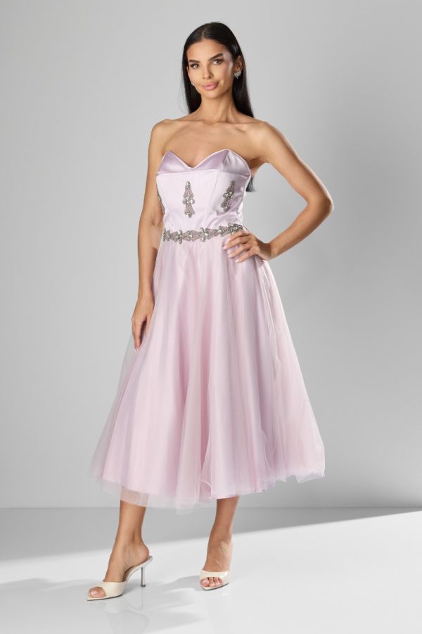 Rochie de ocazie premium din voal fara bretele Azelie Lila
