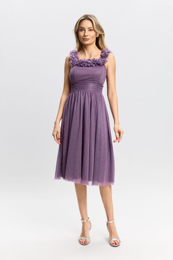 Rochie de ocazie din voal cu glitter Roxanne Mov