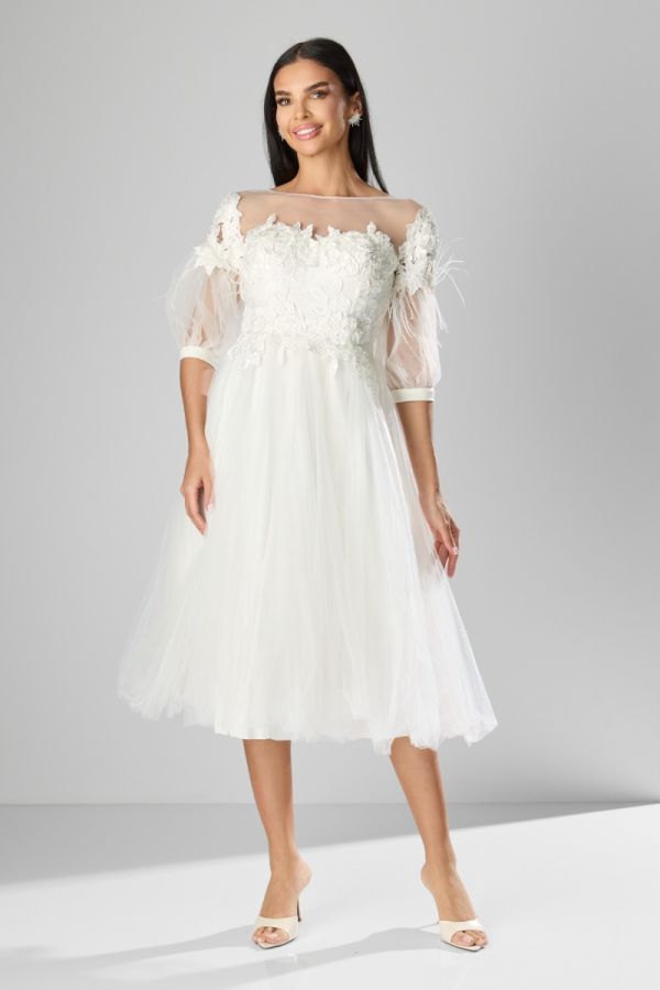 Rochie de ocazie premium din tull cu bust brodat Noelie Alba