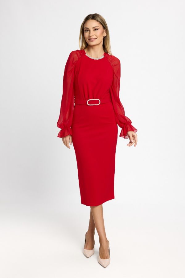 Rochie de ocazie cu maneci din voal Sofia Rosie