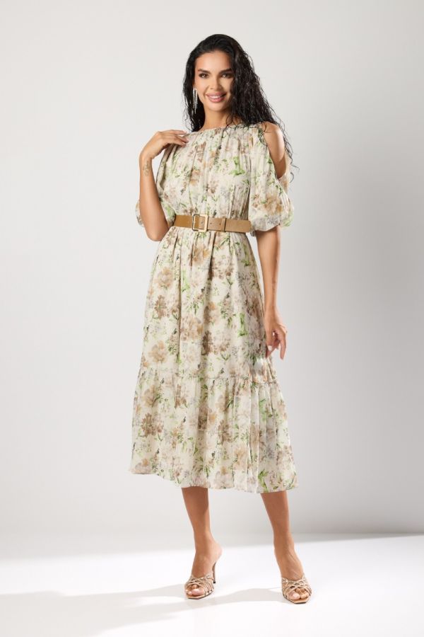 Rochie eleganta din voal cu imprimeu floral Roxela Verde Multi