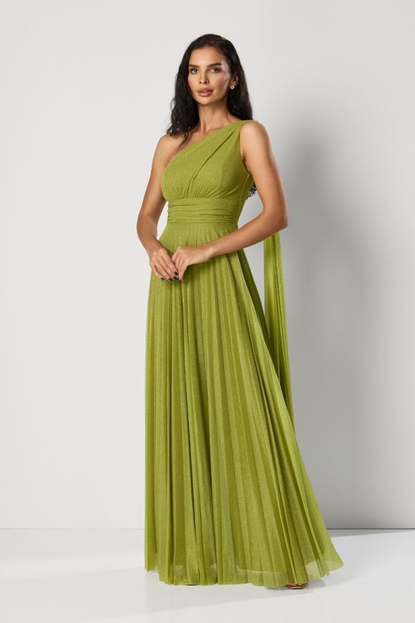 Rochie de ocazie din voal cu glitter tip one shoulder Cataleya Fistic