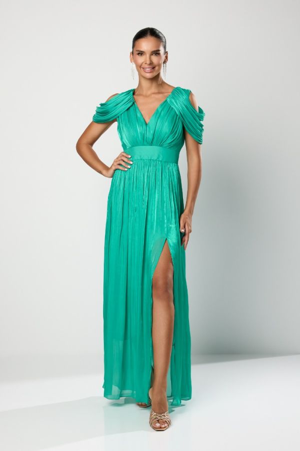 Rochie Moze de ocazie din voal cu crepeu frontal Violetta Verde Deschis