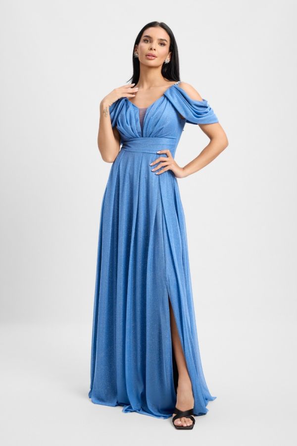 Rochie de ocazie din voal cu glitter Sway Albastra