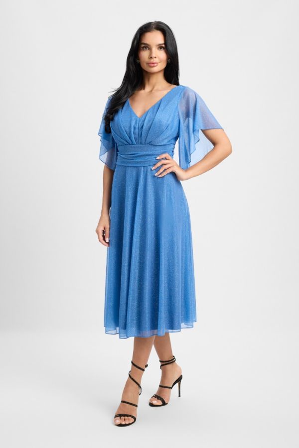 Rochie de ocazie din voal cu glitter Lynette Albastra