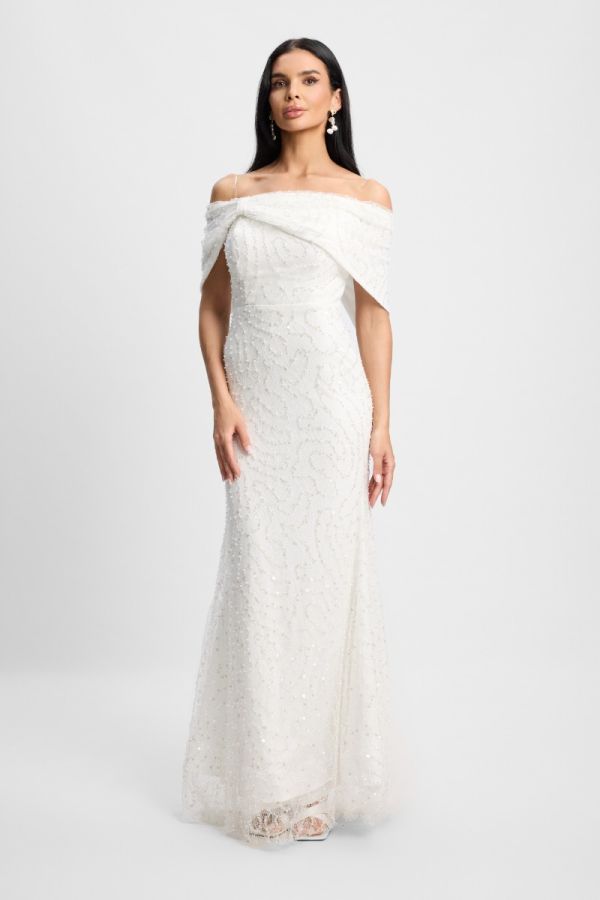 Rochie de ocazie din dantela accesorizata cu strass-uri Eternal Alba
