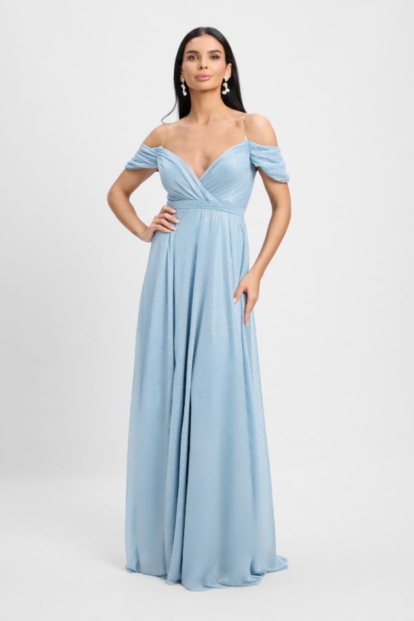 Rochie de ocazie din voal cu strass-uri si glitter Whisper Bleu