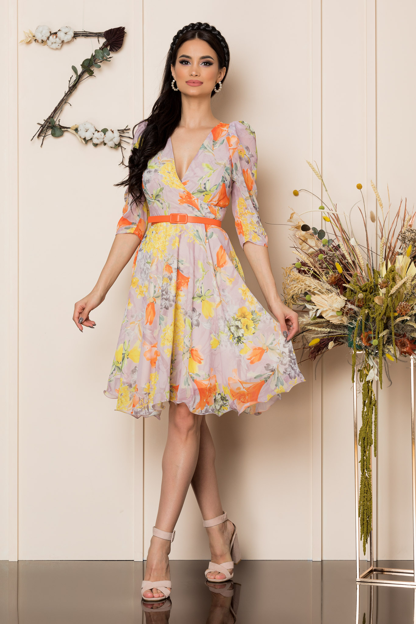 Rochie magda galben floral