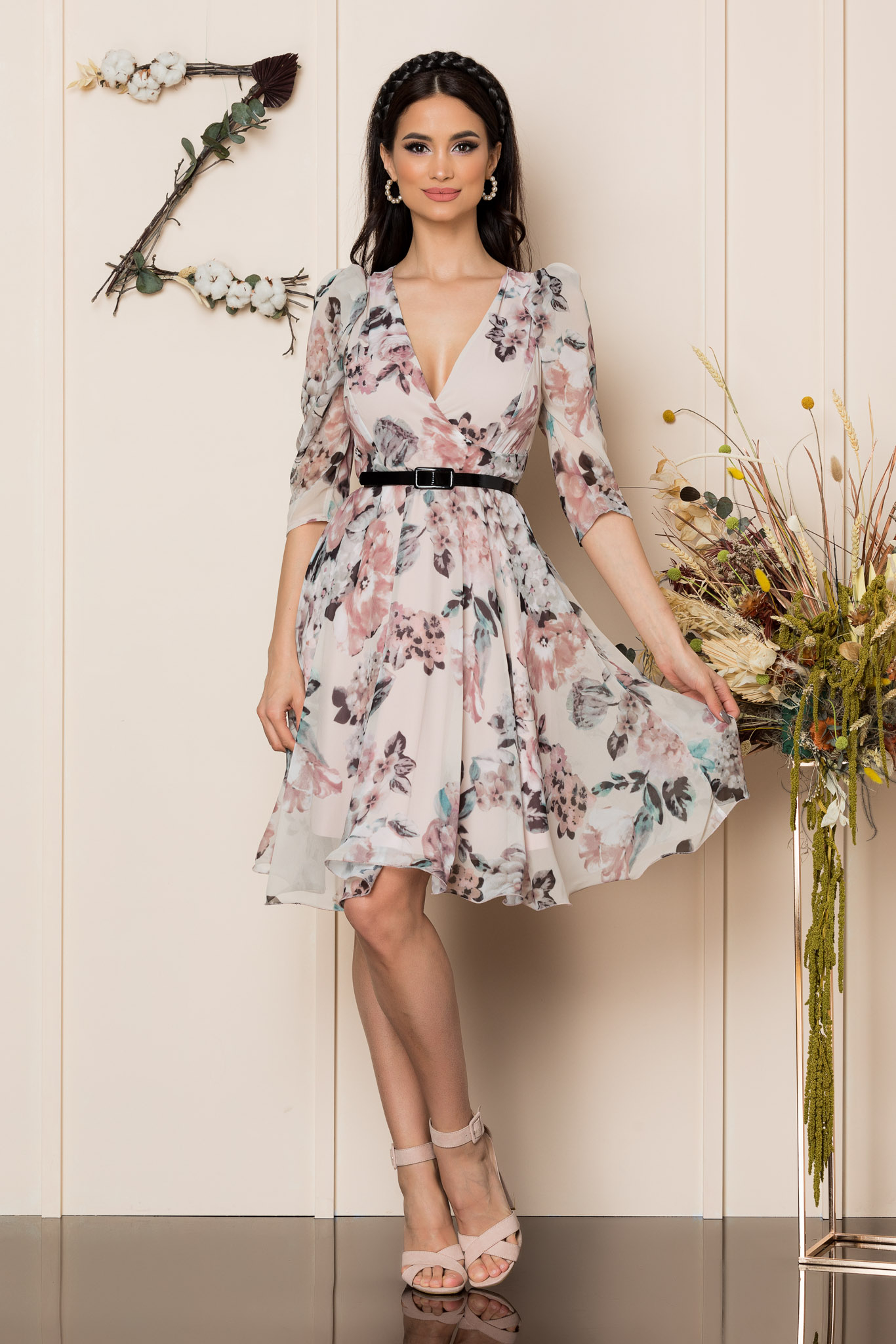 Rochie magda nude floral