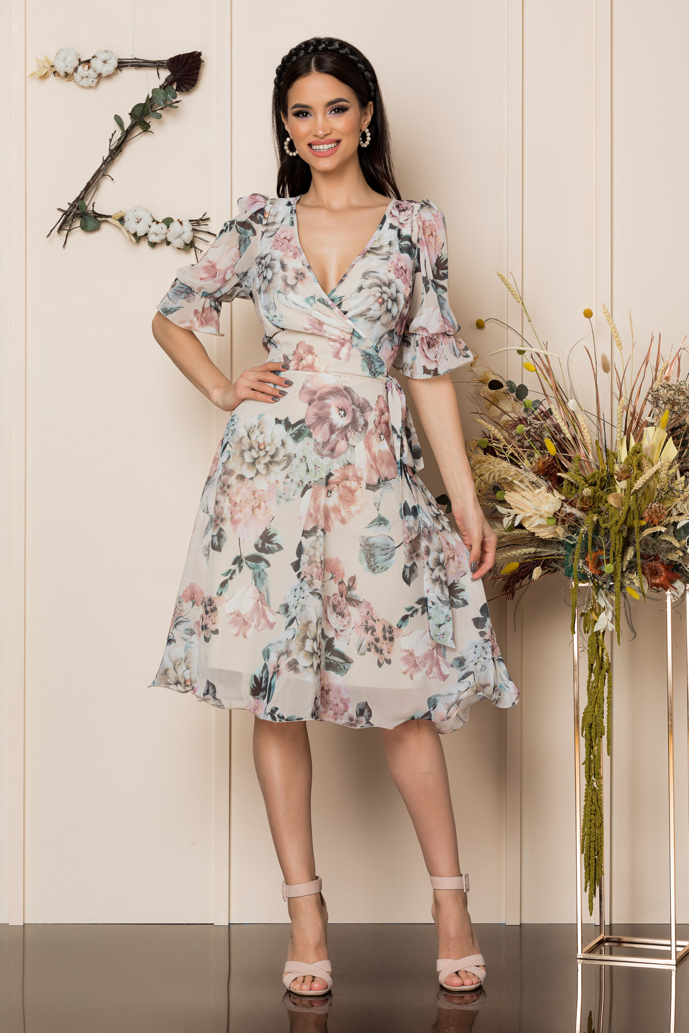 Rochie Hanelore Nude Floral