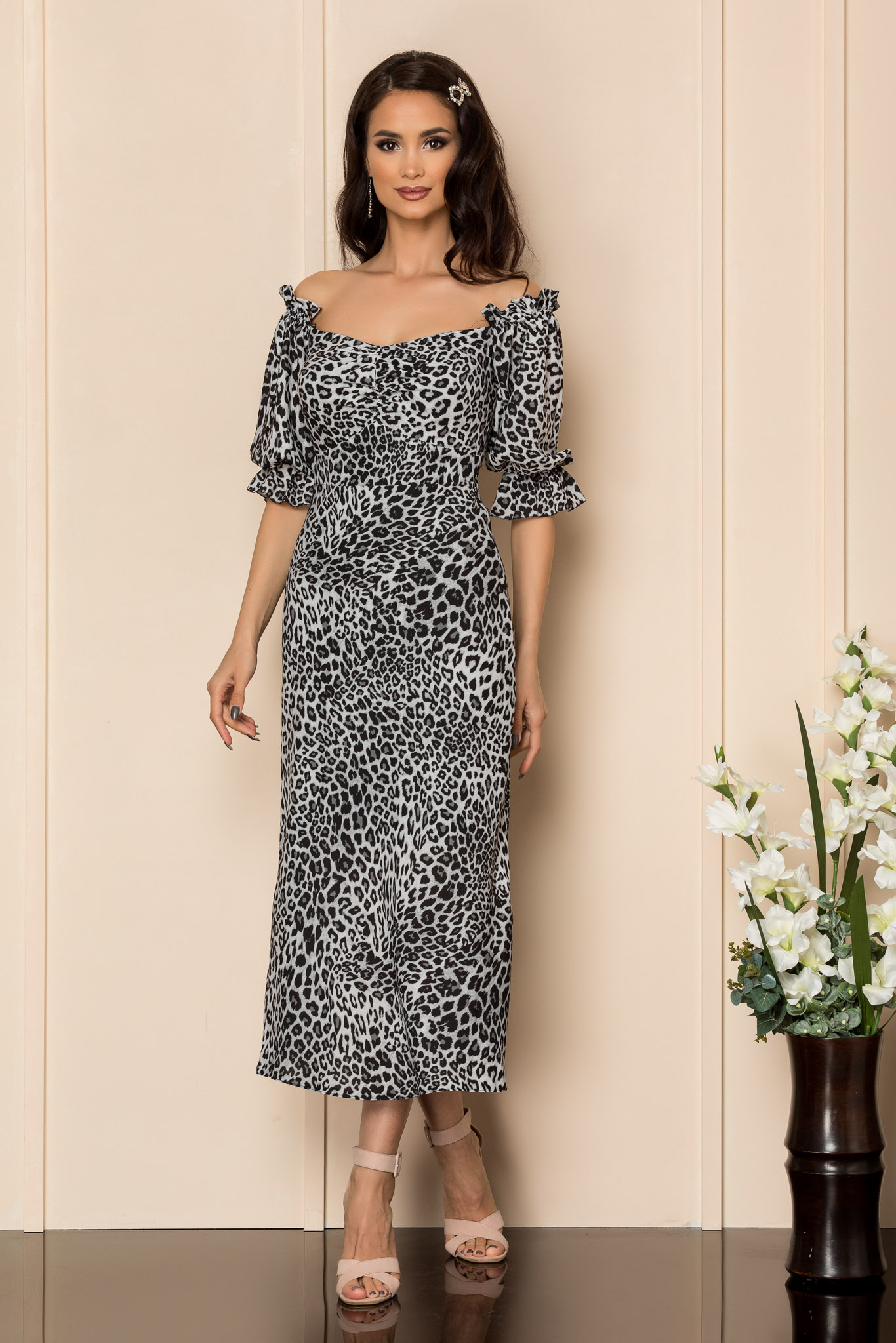 Rochie whitney negru animal print