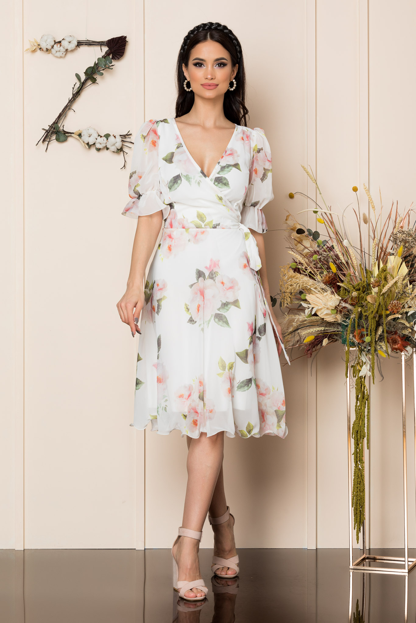 Rochie hanelore alb floral