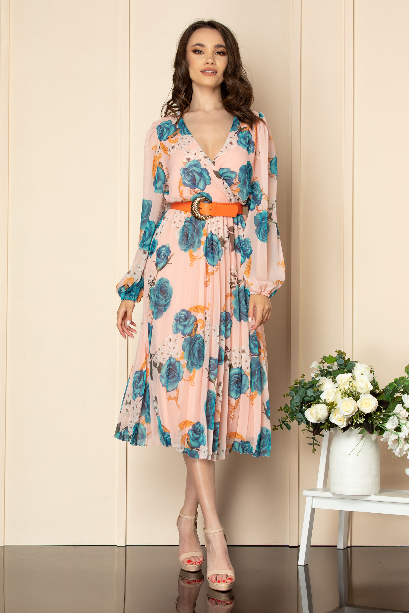 Rochie ingrid peach floral