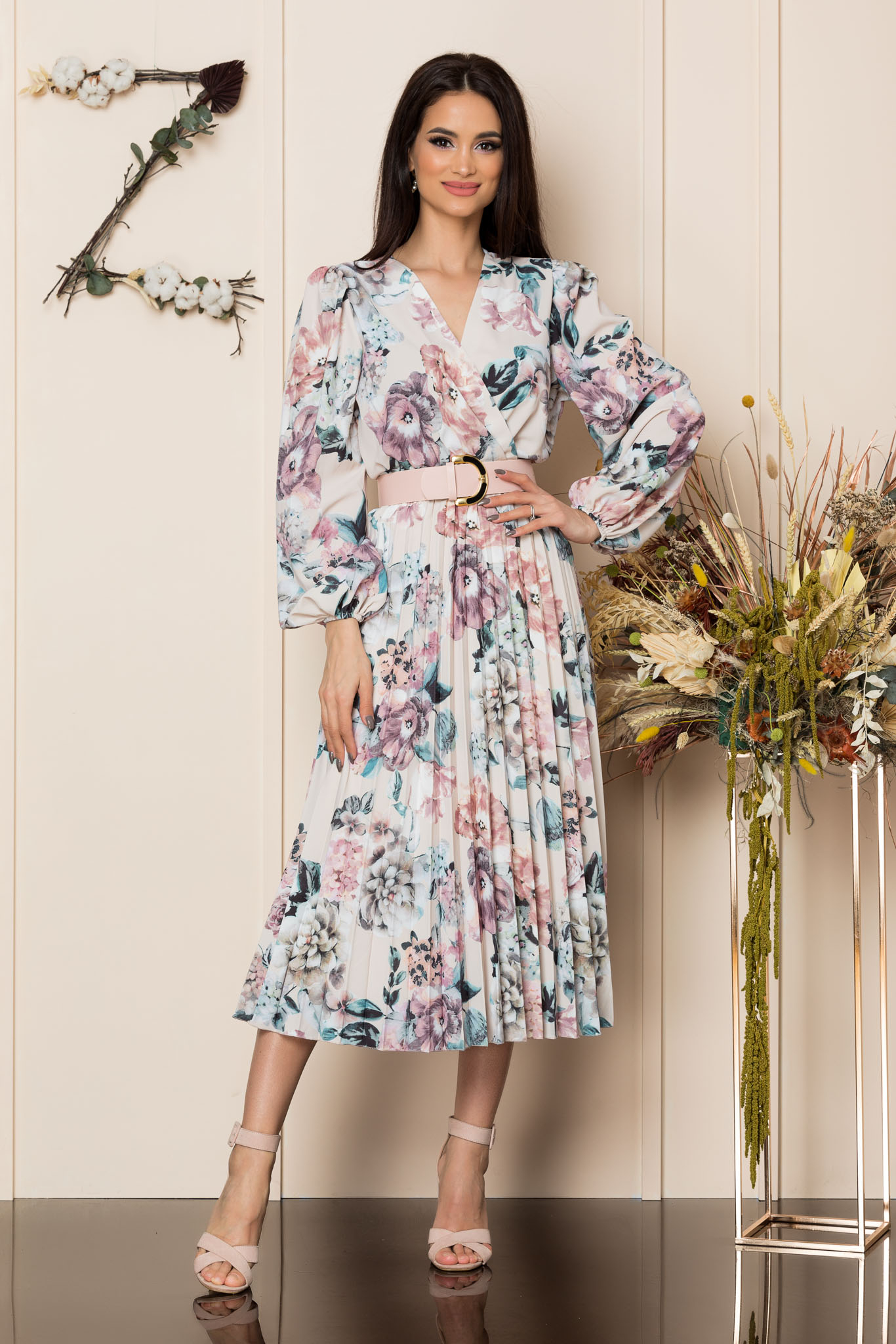 Rochie malina nude floral