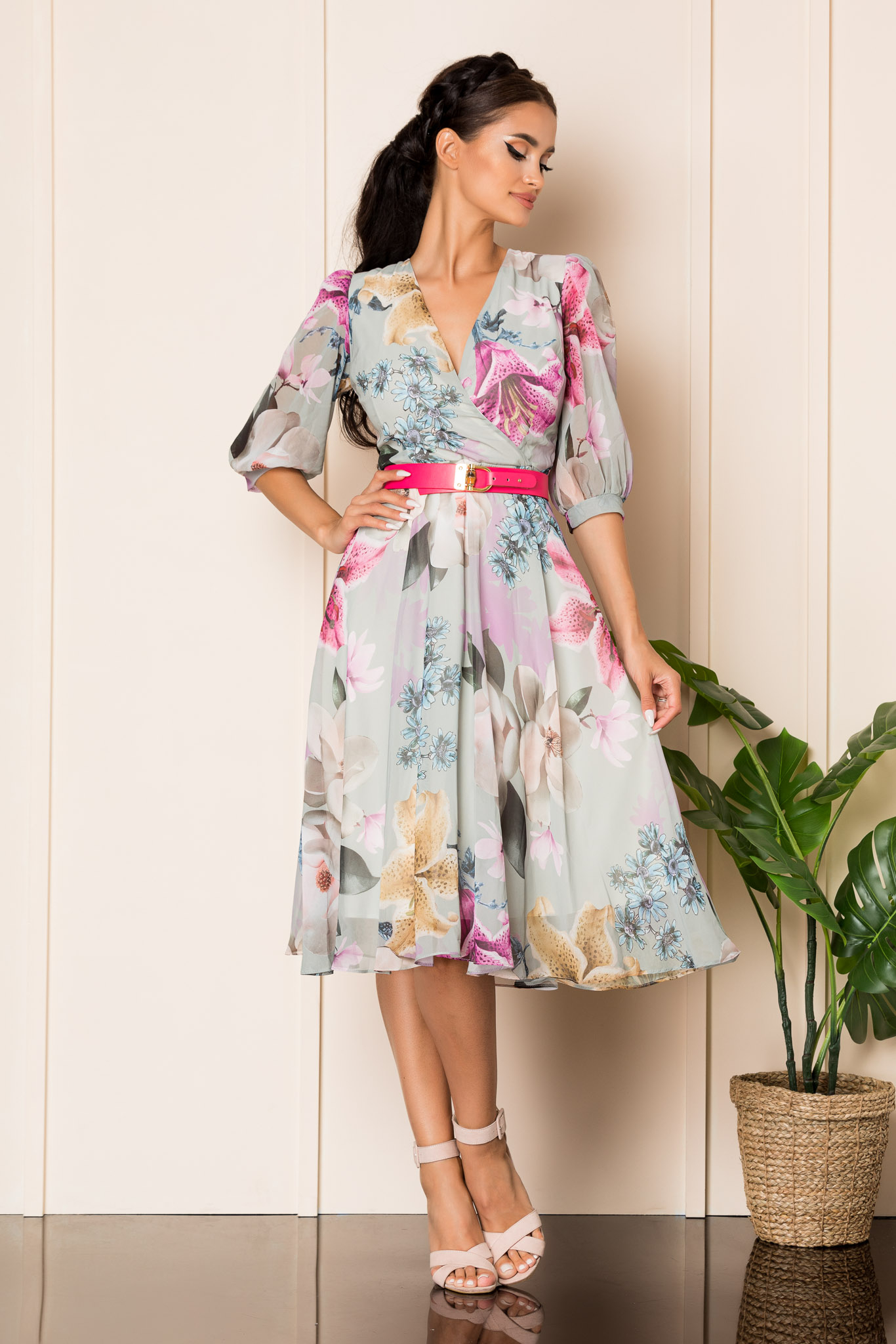 Rochie ynesa gri floral