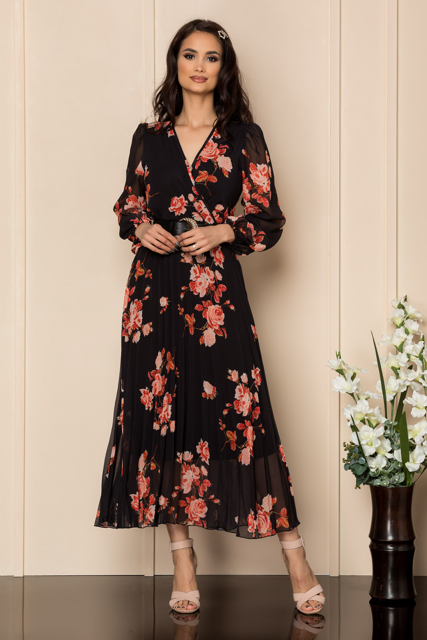 Rochie ingrid multi negru floral