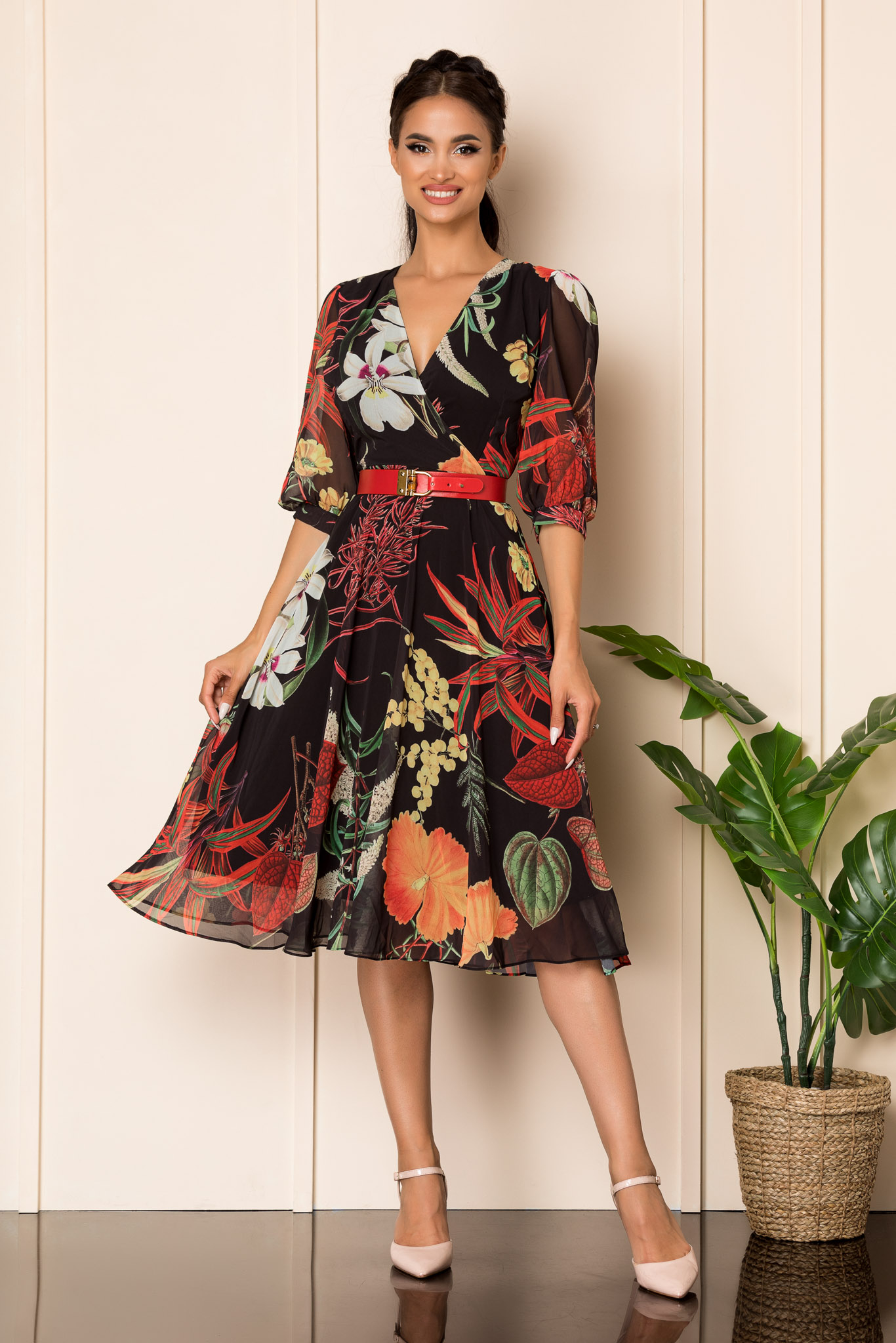 Rochie ynesa negru floral