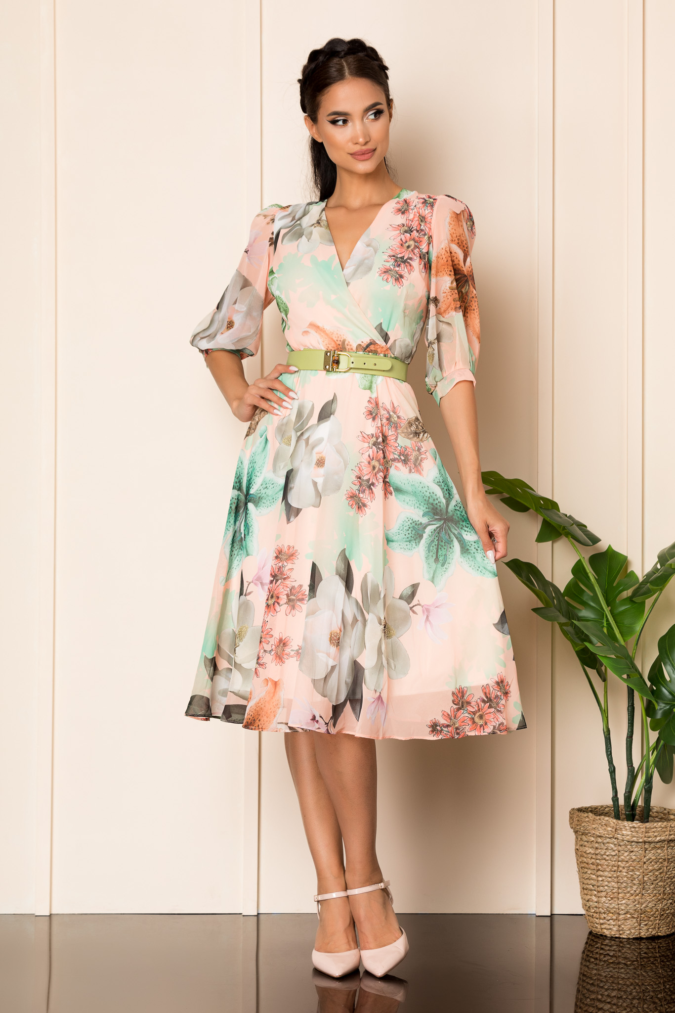 Rochie ynesa peach floral