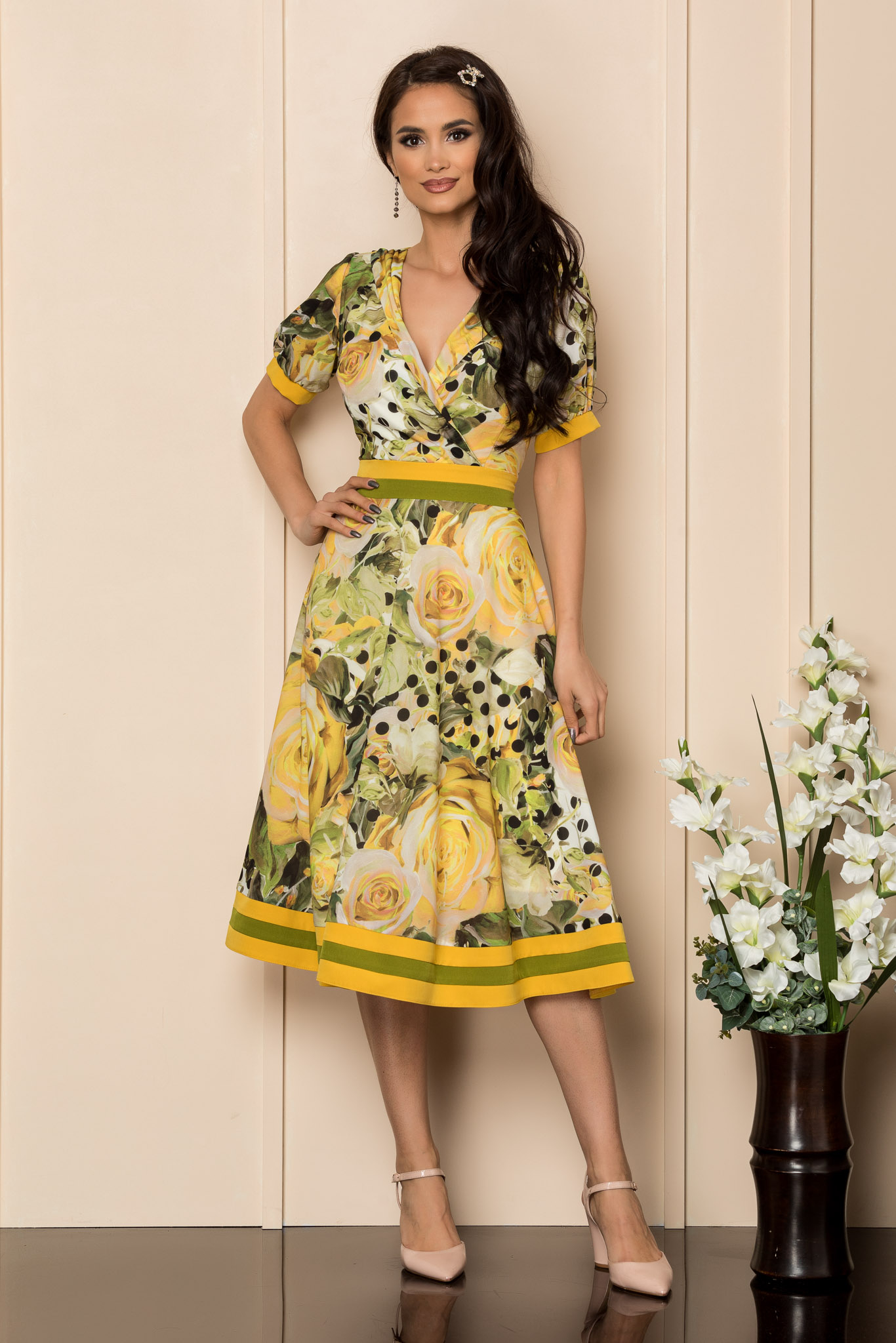 Rochie moze myra galben floral