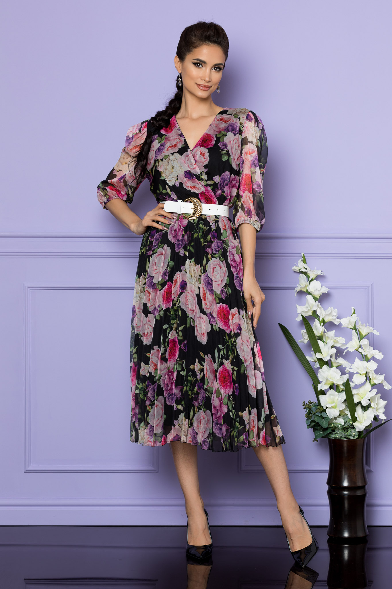 Rochie cryna negru multi floral