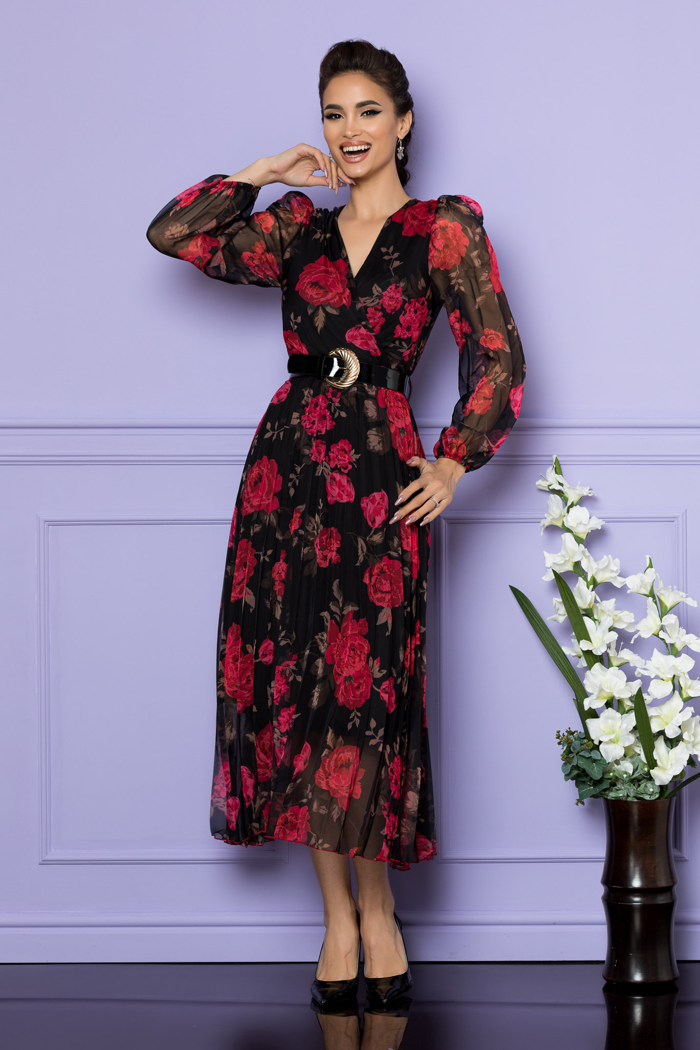 Rochie ingrid negru floral 