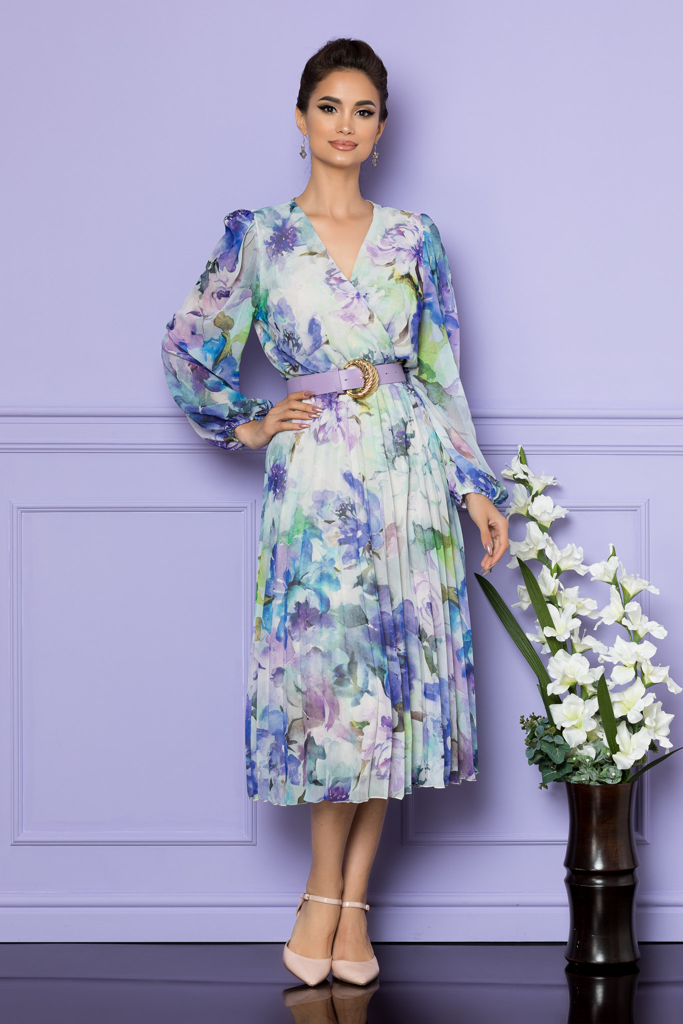 Rochie ingrid albastru floral 