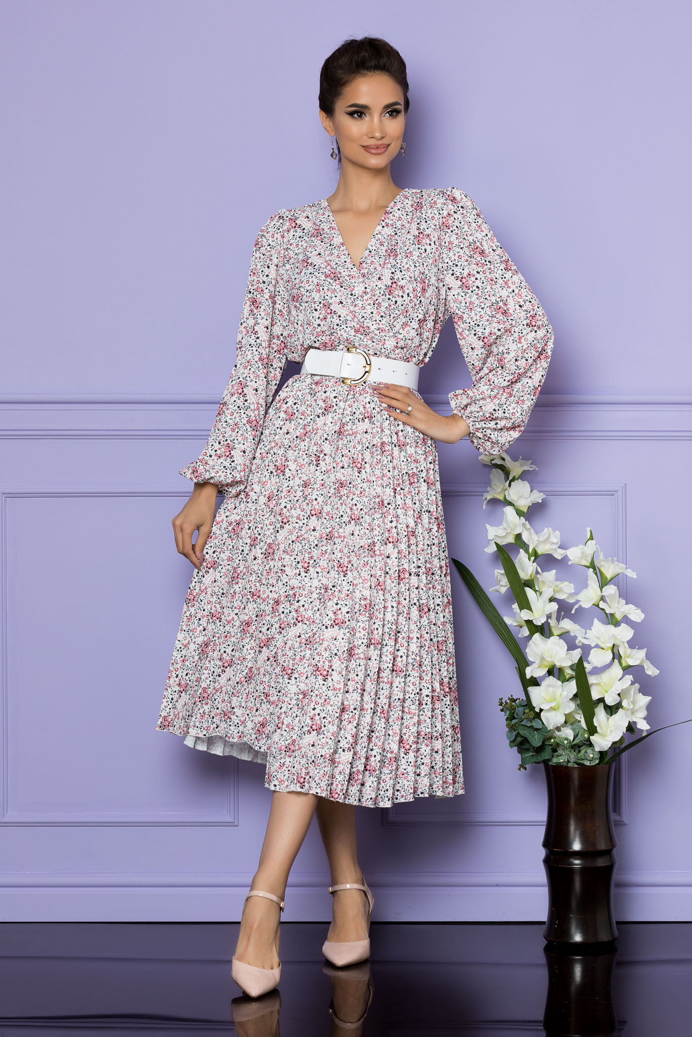 Rochie Malina Alb Roz Floral Marimi mari 2023-10-02
