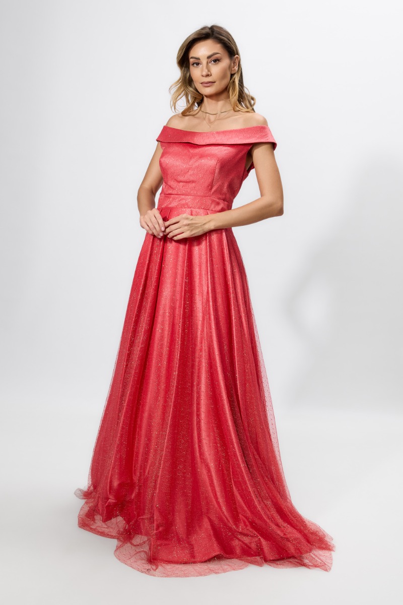 Rochie de ocazie premium din satin si tull cu glitter Melissande Corai