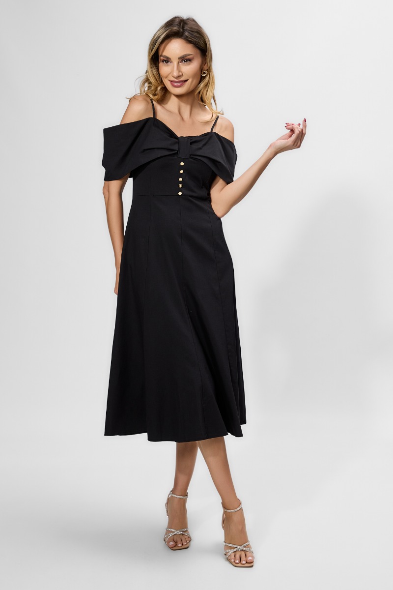 Rochie casual-eleganta cu model tip funda pe bust Sergia Neagra