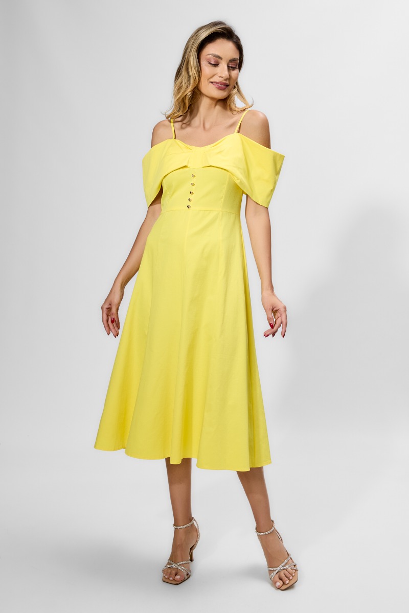 Rochie casual-eleganta cu model tip funda pe bust Sergia Galbena