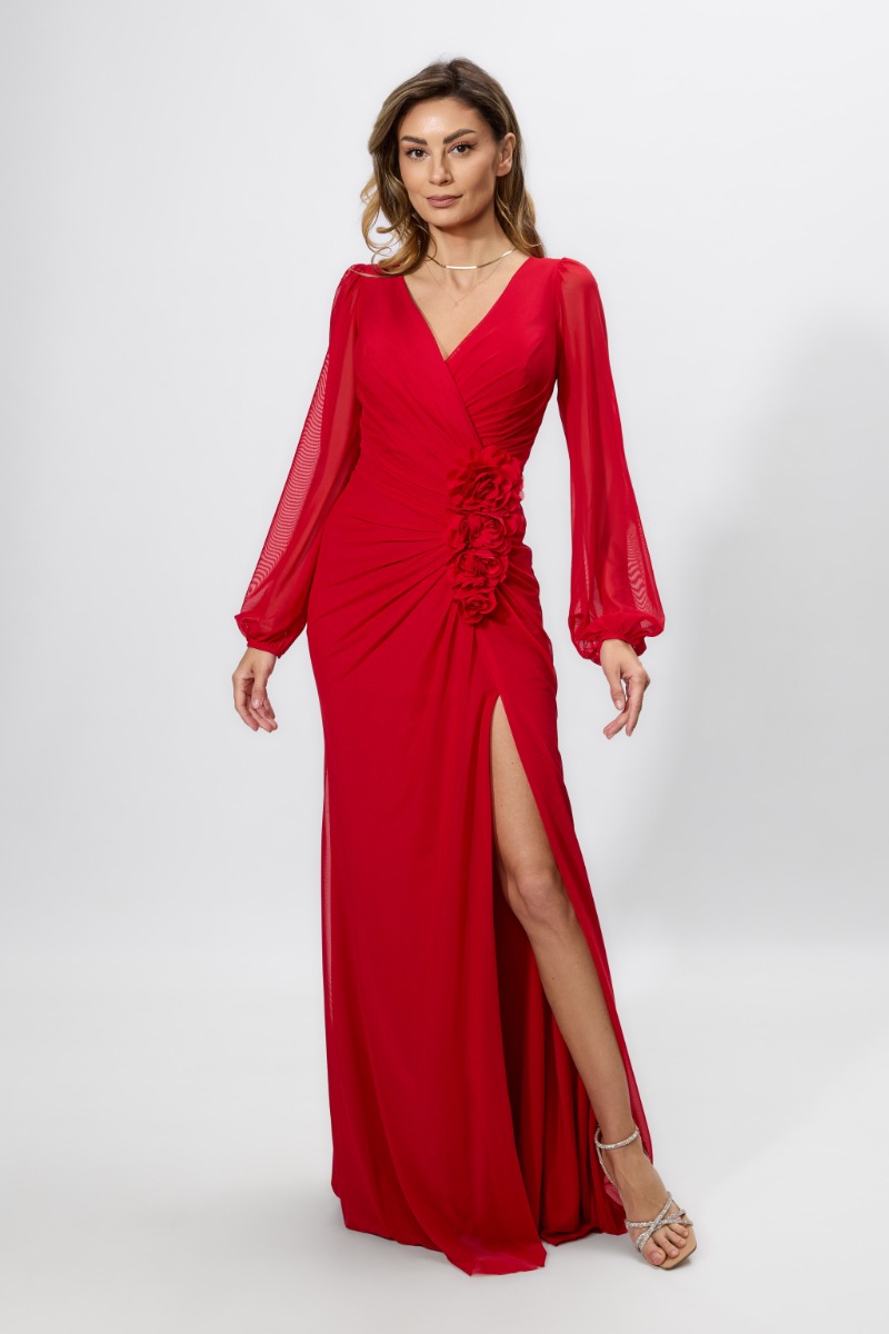 Rochie de ocazie premium din tull cu flori 3D Attitude Rosie