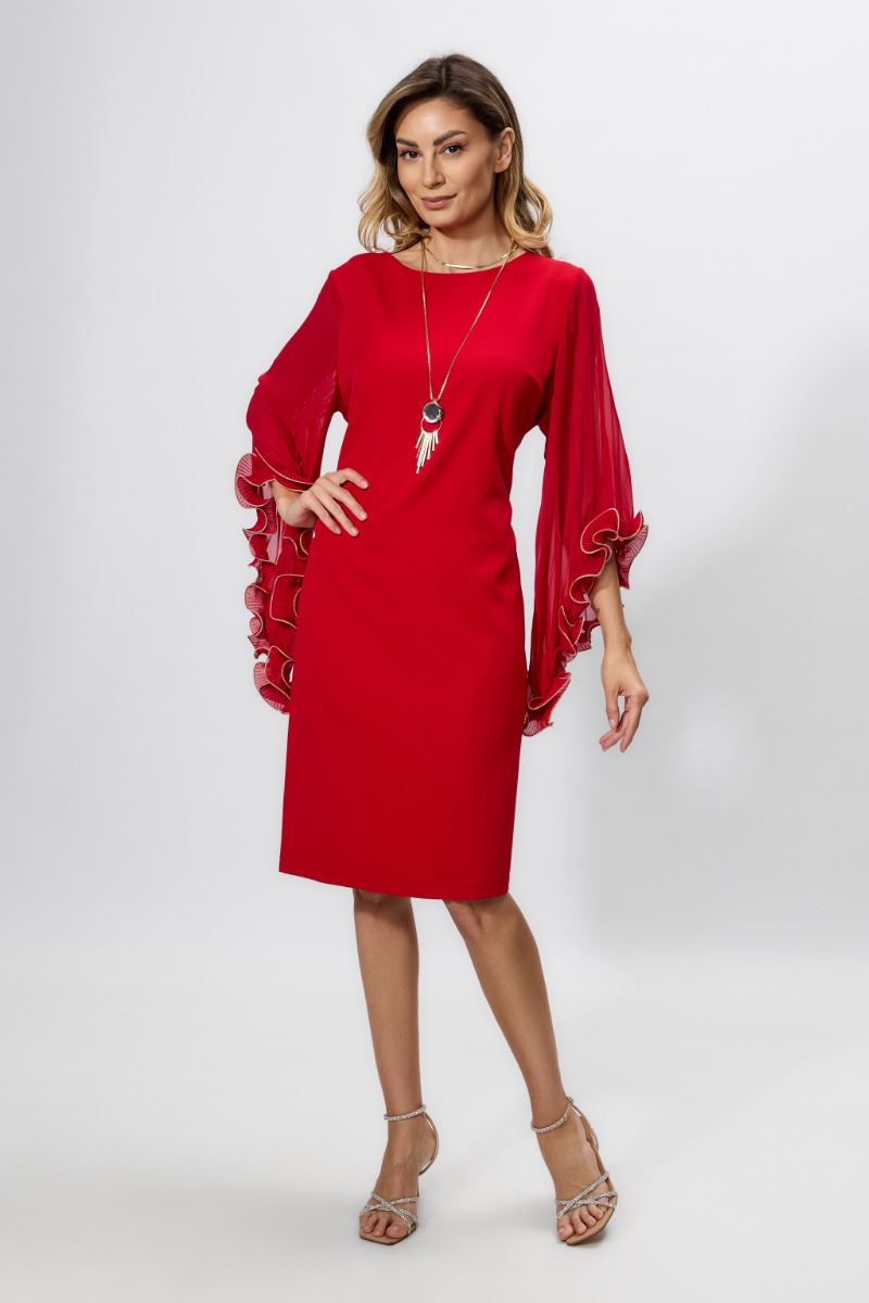 Rochie de ocazie cu maneci din voal plisat Lusha Rosie