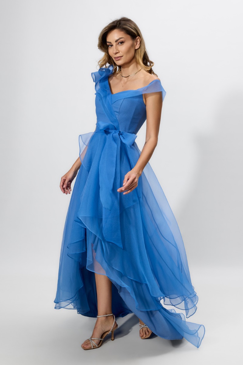 Rochie de ocazie premium asimetrica din voal Charmante Indigo