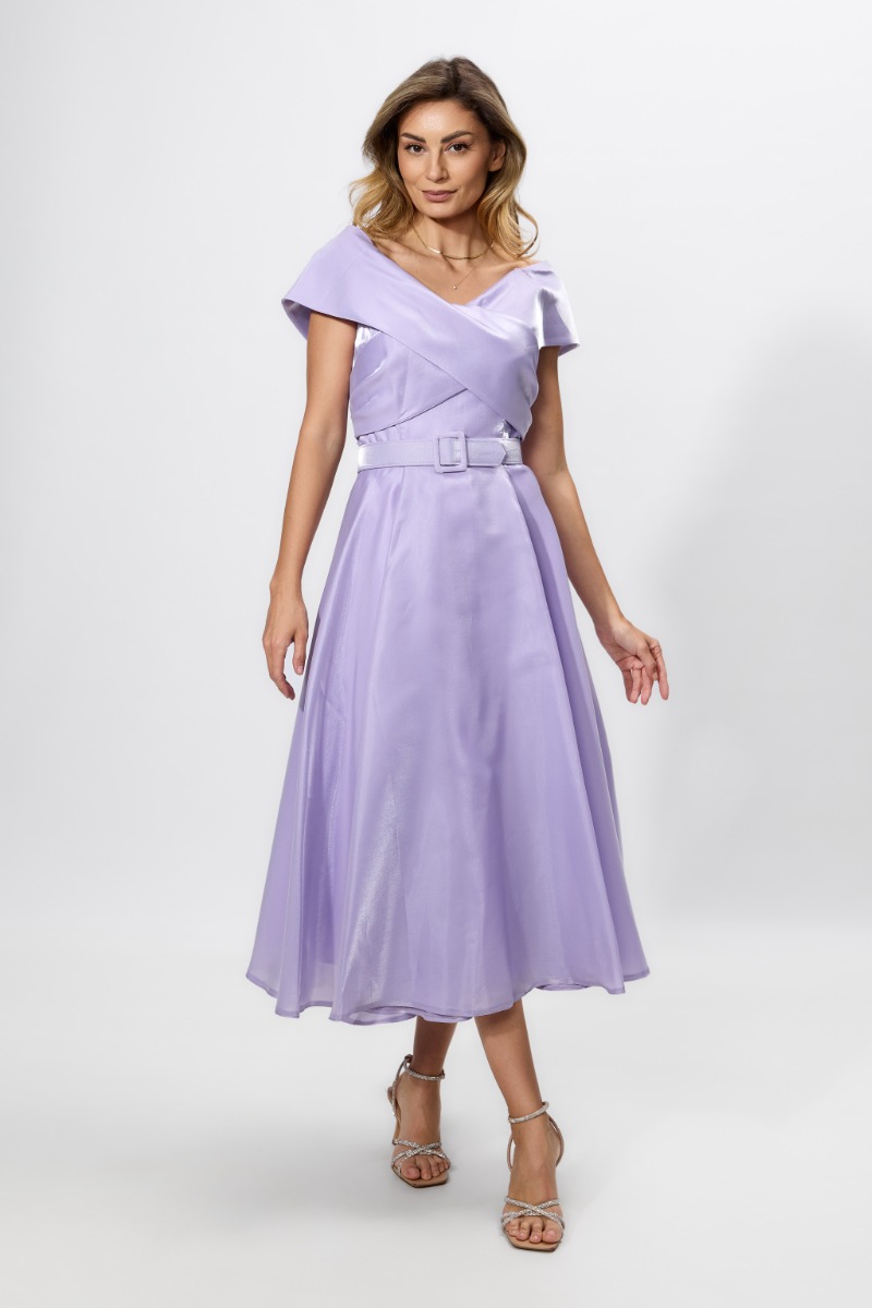 Rochie de ocazie in clos din satin cu decolteu in V Nevya Lila