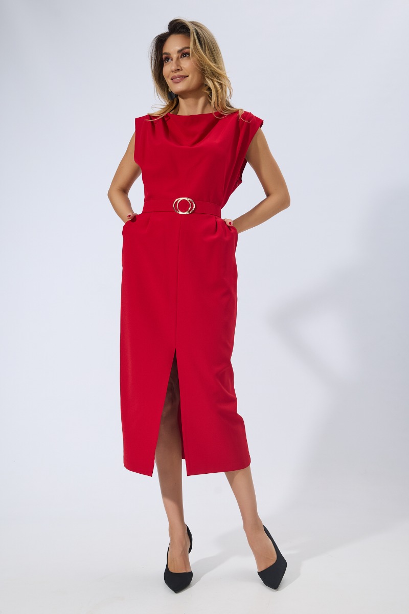 Rochie eleganta cu buzunare si crepeu Bernadette Rosie